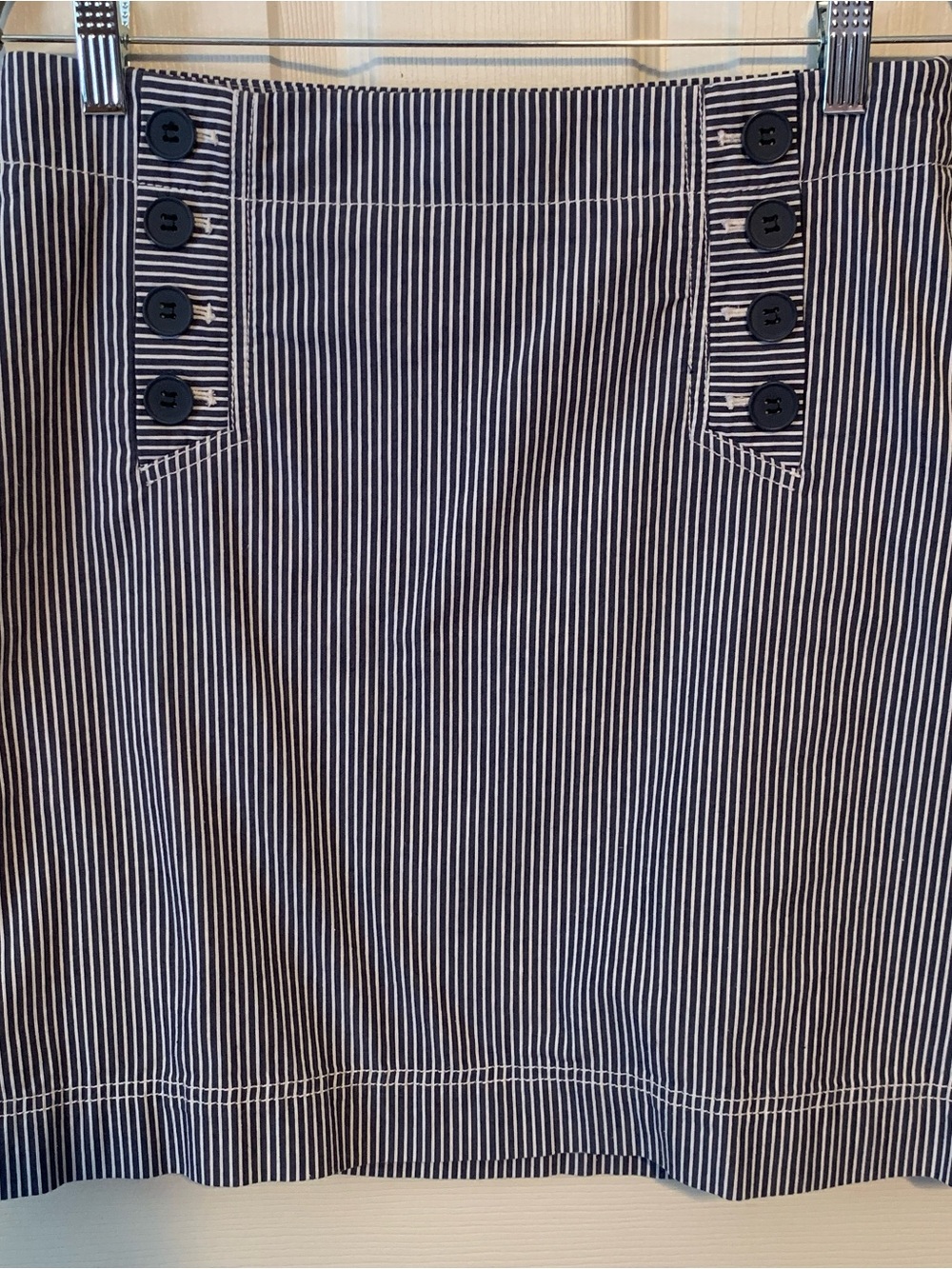 Talbots Navy and White Striped Petite Skirt